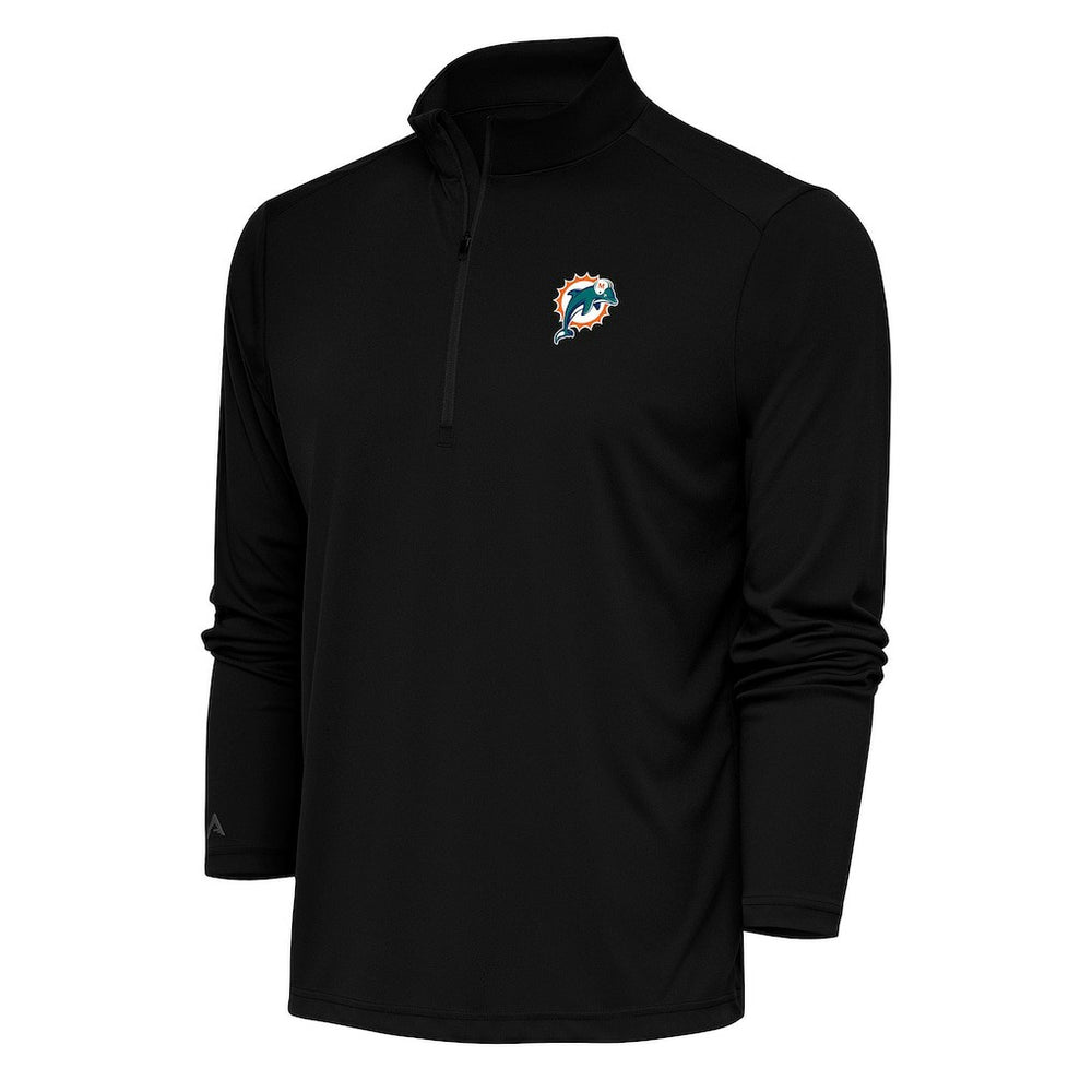 Miami Dolphins Antigua Team Logo Throwback Tribute Quarter-Zip Pullover Top Black