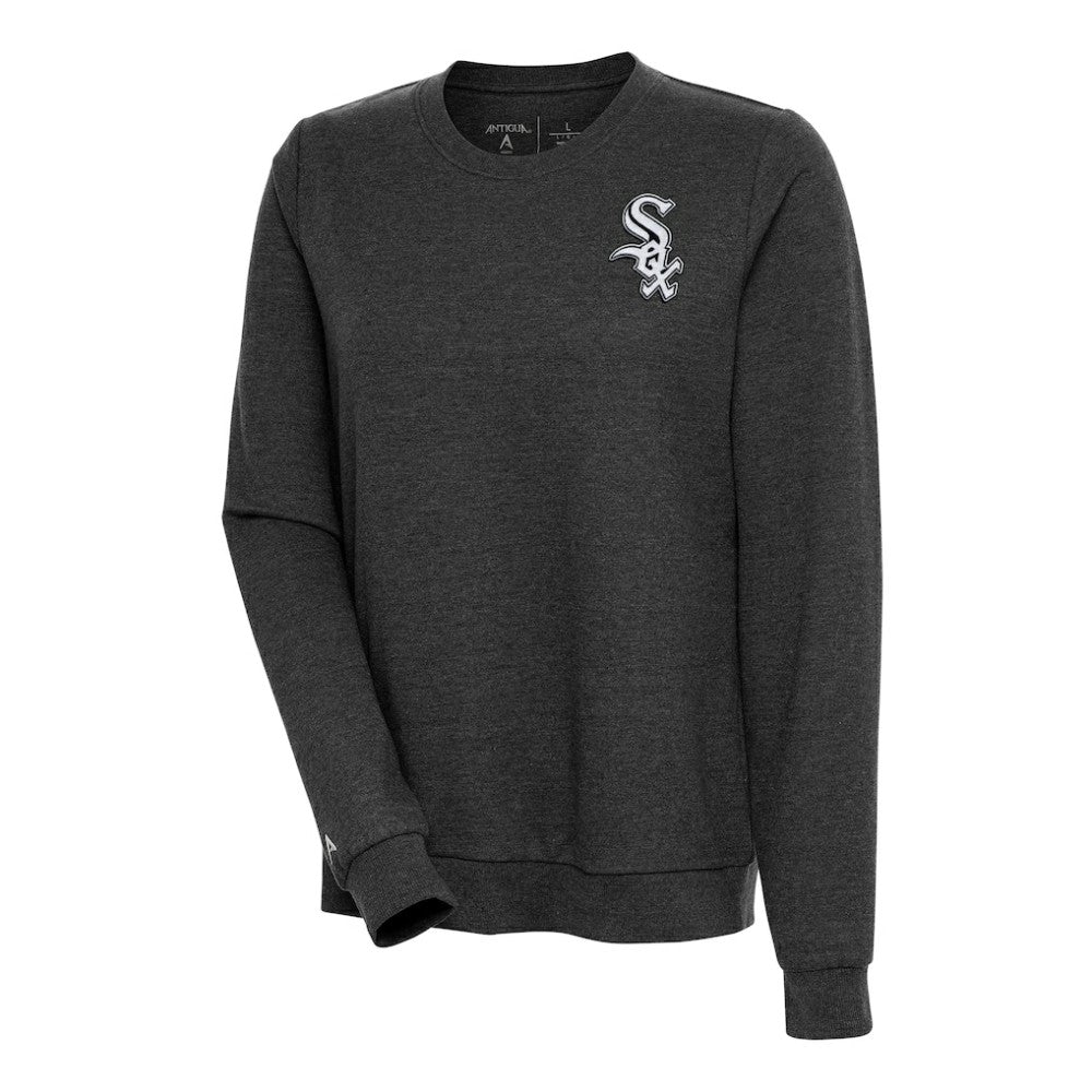 Chicago White Sox Antigua Women's Action Crewneck Pullover Sweatshirt - Heather Black - MLB on Sale