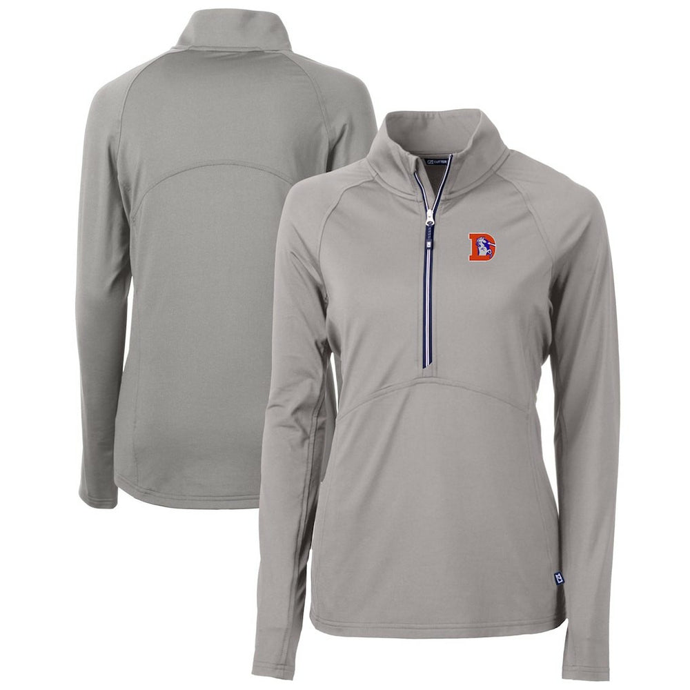 Denver Broncos Cutter & Buck Women's Throwback Logo Adapt Eco Knit Stretch Recycled Half-Zip Pullover Top Gray