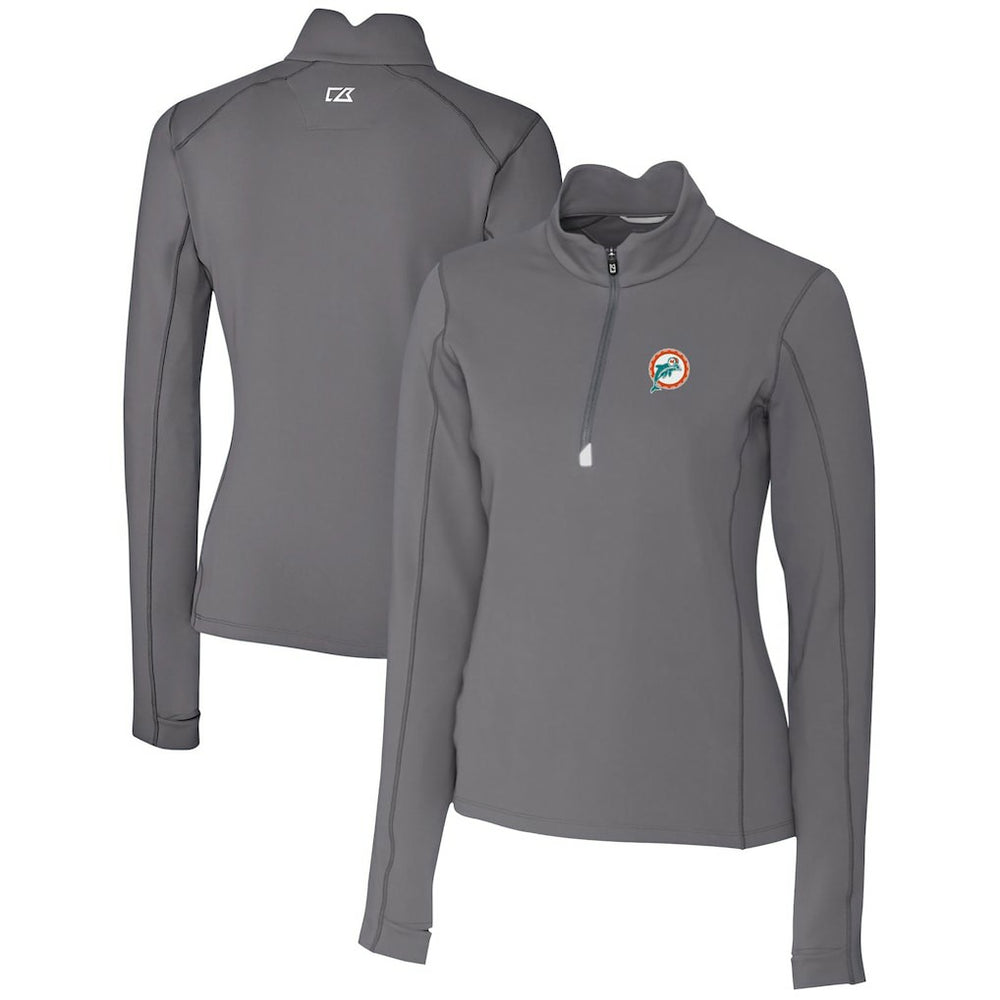Miami Dolphins Cutter & Buck Women's Throwback Logo Traverse Stretch Quarter-Zip Pullover Top Steel
