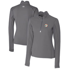 Miami Dolphins Cutter & Buck Women's Throwback Logo Traverse Stretch Quarter-Zip Pullover Top Steel
