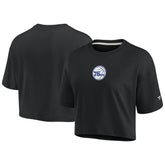Philadelphia 76ers Women's Elements Super Soft Boxy Cropped T-Shirt Black | Fanatics Lifestyle