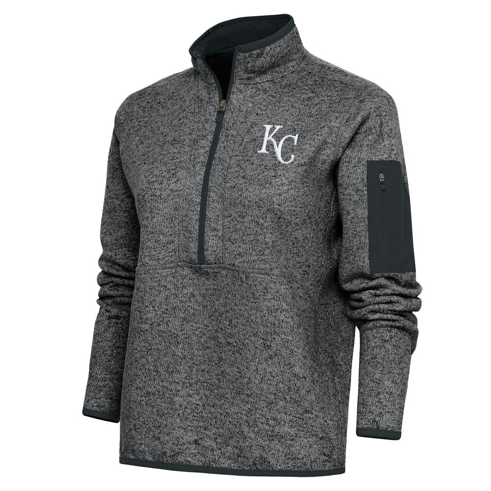 Kansas City Royals Antigua Women's Logo Fortune Quarter-Zip Pullover Jacket - Heather Charcoal - MLB on Sale