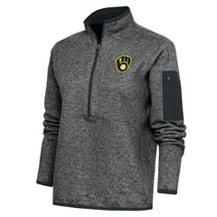 Milwaukee Brewers Antigua Women's Logo Fortune Quarter-Zip Pullover Jacket - Heather Charcoal - MLB Online