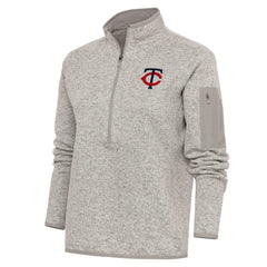 Minnesota Twins Antigua Women's Logo Fortune Quarter-Zip Pullover Jacket - Oatmeal - MLB on Sale