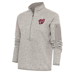Washington Nationals Antigua Women's Logo Fortune Quarter-Zip Pullover Jacket - Oatmeal - MLB Discount