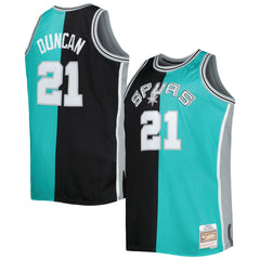 Tim Duncan San Antonio Spurs Big & Tall Hardwood Classics 1998/99 Split Swingman Jersey Black/Teal | Mitchell & Ness online