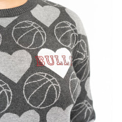 Chicago Bulls Lusso Women's Basketball Love Swarovski Crystal Intarsia Pullover Sweater Charcoal