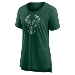 Milwaukee Bucks Women's Gradient Logo Tri-Blend T-Shirt Heather Hunter Green