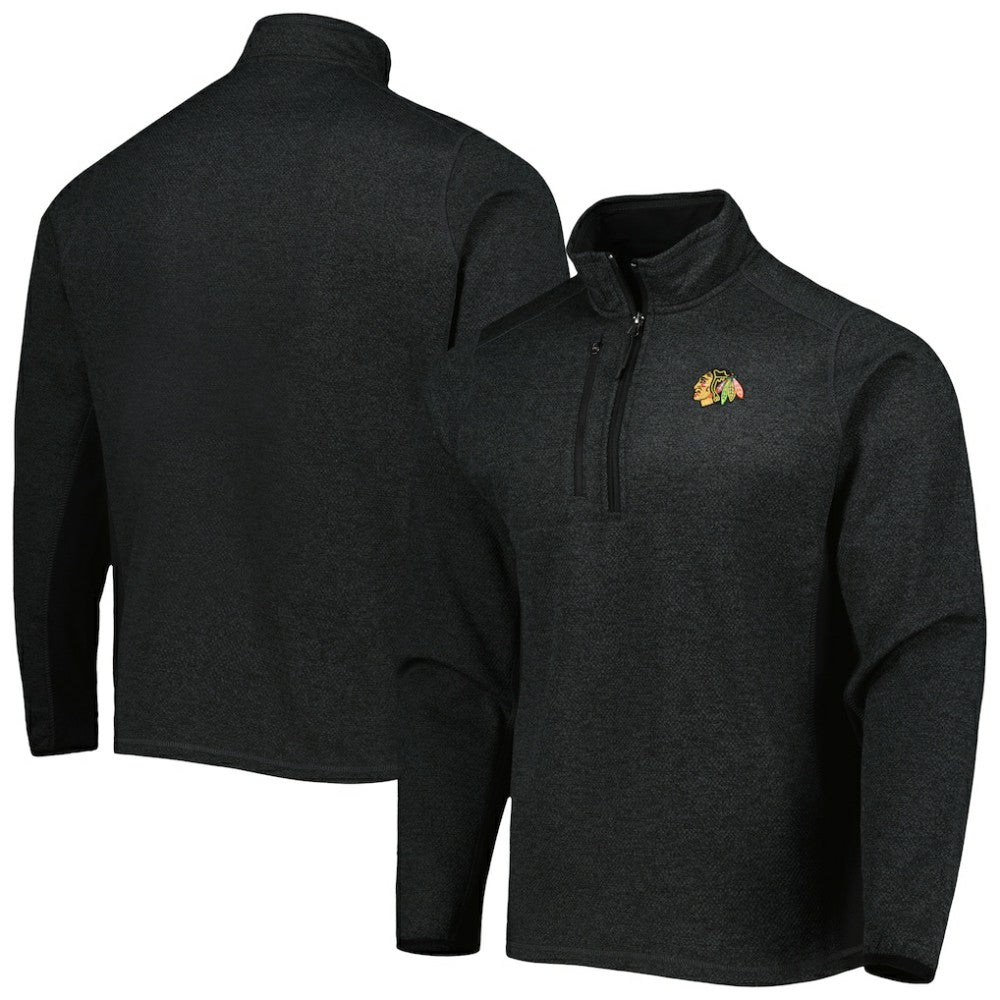 Chicago Blackhawks Antigua Course Quarter-Zip Jacket - Heathered Black - NHL 5138515