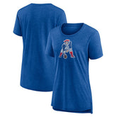 New England Patriots Women's Throwback Team Logo Tri-Blend T-Shirt Heather Royal