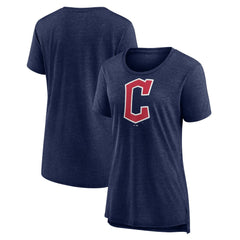 Cleveland Guardians Women's Official Wordmark Tri-Blend T-Shirt - Heather Navy - MLB Discount