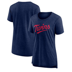 Minnesota Twins Women's Official Wordmark Tri-Blend T-Shirt - Heather Navy - MLB on Sale