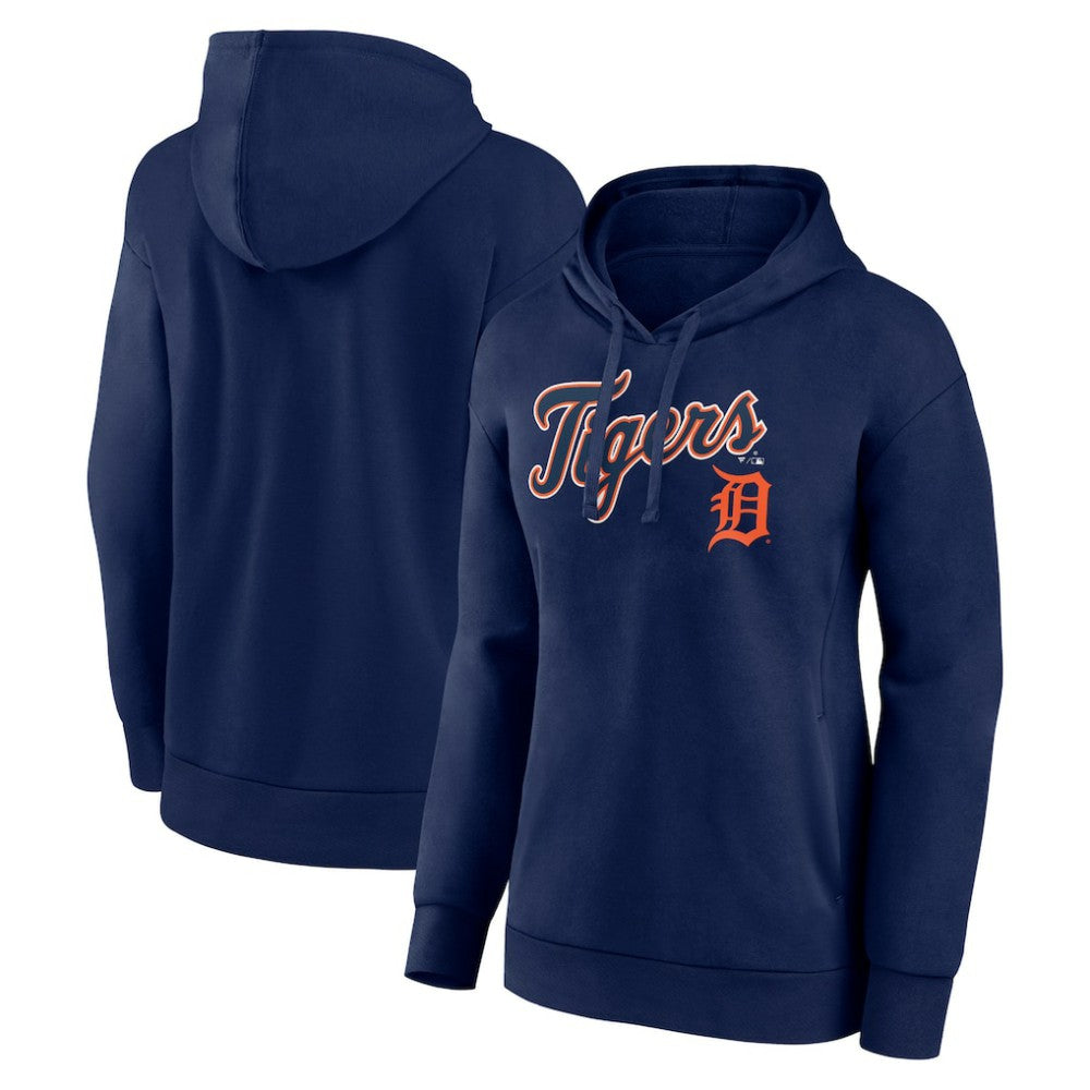 Detroit Tigers Women's Team Logo Lockup Pullover Hoodie - Navy - MLB Discount