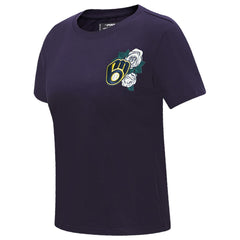 Milwaukee Brewers Pro Standard Women's Roses Fitted T-Shirt - Navy - MLB on Sale