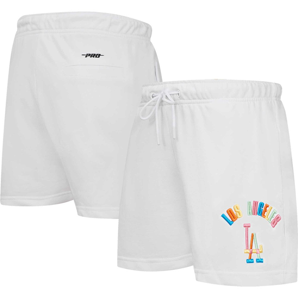 Los Angeles Dodgers Pro Standard Women's Washed Neon Shorts - White - MLB Discount
