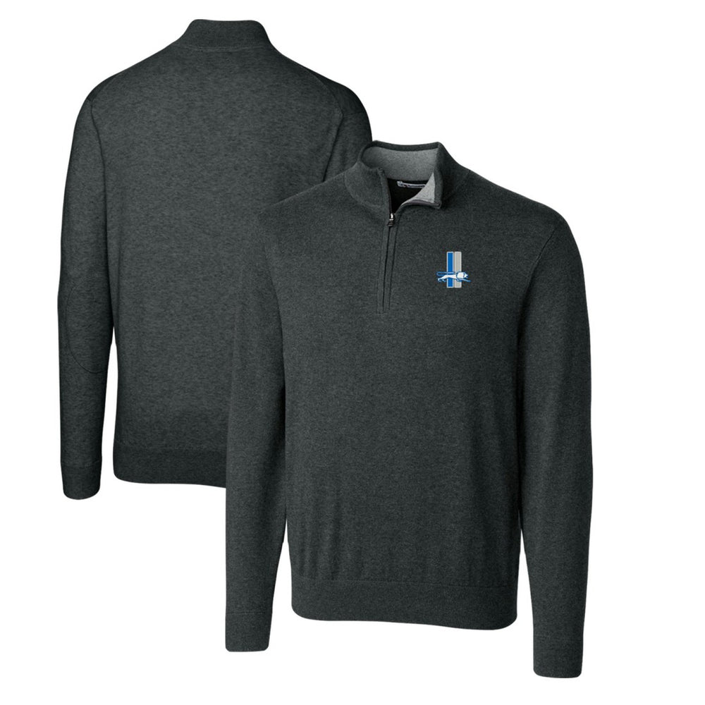 Detroit Lions Cutter & Buck Throwback Logo Lakemont Tri-Blend Big & Tall Quarter-Zip Pullover Sweater Heather Charcoal