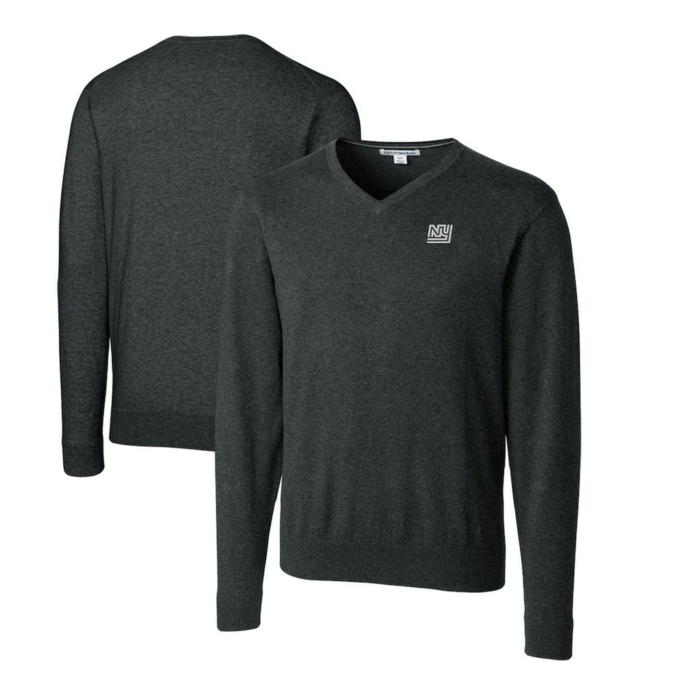 New York Giants Cutter & Buck Throwback Logo Lakemont Tri-Blend Big & Tall V-Neck Pullover Sweater Heather Charcoal