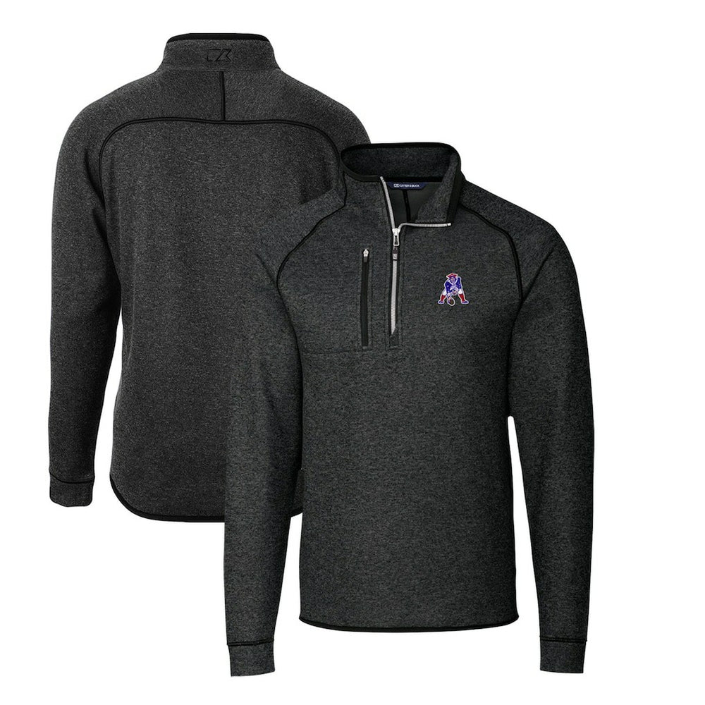 New England Patriots Cutter & Buck Mainsail Sweater-Knit Big & Tall Half-Zip Pullover Jacket Heather Charcoal
