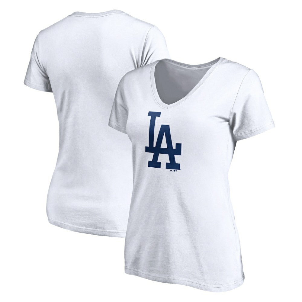 Los Angeles Dodgers Women's Official Logo V-Neck T-Shirt - White - MLB on Sale