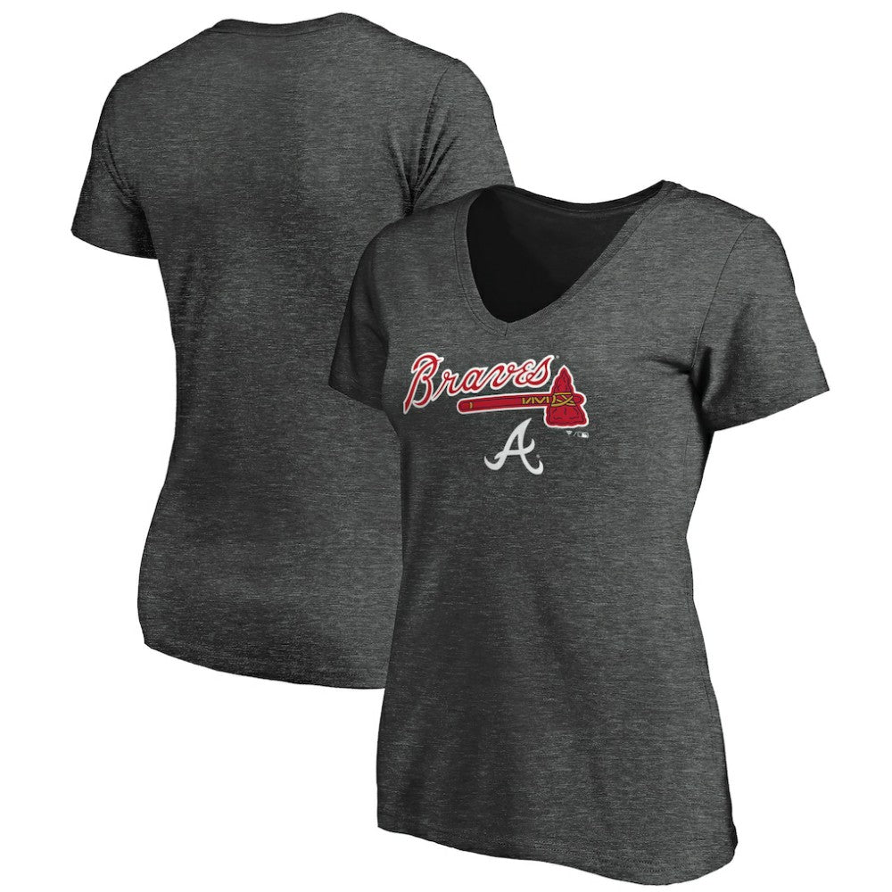Atlanta Braves Women's Team Lockup V-Neck T-Shirt - Charcoal - MLB Discount