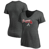 Atlanta Braves Women's Team Lockup V-Neck T-Shirt - Charcoal - MLB Discount