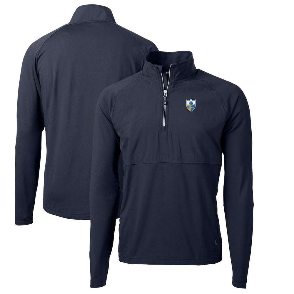 Los Angeles Chargers Cutter & Buck Adapt Eco Knit Hybrid Recycled Quarter-Zip Throwback Pullover Top Navy