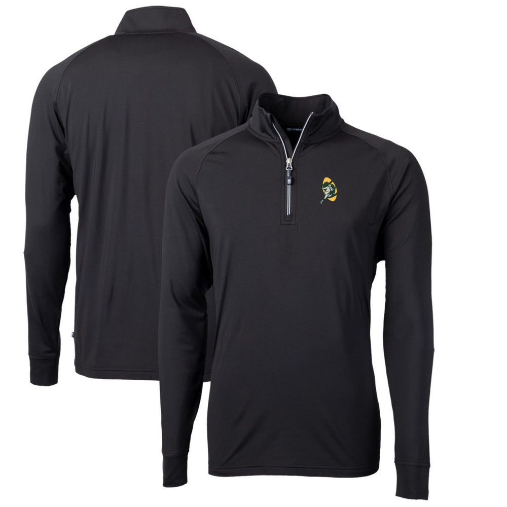 Green Bay Packers Cutter & Buck Adapt Eco Knit Stretch Recycled Quarter-Zip Throwback Pullover Top Black