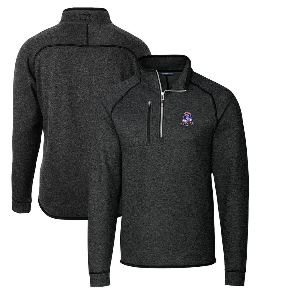 New England Patriots Cutter & Buck Throwback Logo Mainsail Sweater-Knit Half-Zip Pullover Jacket Heather Charcoal