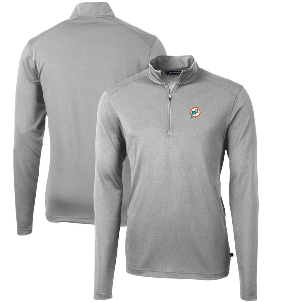 Miami Dolphins Cutter & Buck Throwback Logo Virtue Eco Pique Recycled Quarter-Zip Pullover Top Gray