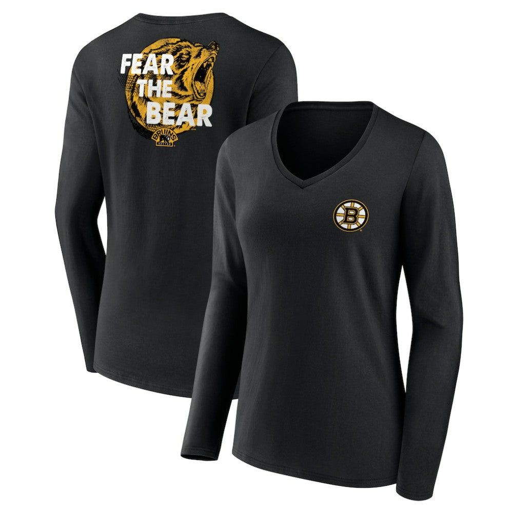 Boston Bruins Women's Territorial Long Sleeve V-Neck T-Shirt - Black - NHL 5194639