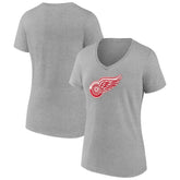 Detroit Red Wings Women's Primary Logo Team V-Neck T-Shirt - Heather Gray - NHL 5221157
