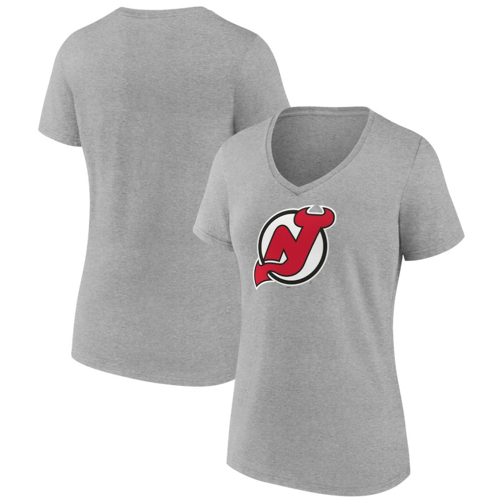 New Jersey Devils Women's Primary Logo Team V-Neck T-Shirt - Heather Gray - NHL 5221163