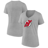 New Jersey Devils Women's Primary Logo Team V-Neck T-Shirt - Heather Gray - NHL 5221163