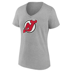 New Jersey Devils Women's Primary Logo Team V-Neck T-Shirt - Heather Gray - NHL 5221163