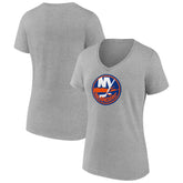 New York Islanders Women's Primary Logo Team V-Neck T-Shirt - Heather Gray - NHL 5221164