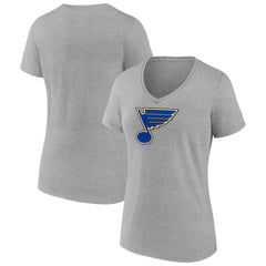 St. Louis Blues Women's Primary Logo Team V-Neck T-Shirt - Heather Gray - NHL 5221170
