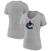 Vancouver Canucks Women's Primary Logo Team V-Neck T-Shirt - Heather Gray - NHL 5221172