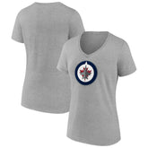 Winnipeg Jets Women's Primary Logo Team V-Neck T-Shirt - Heather Gray - NHL 5221176
