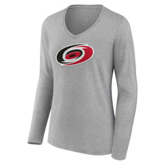 Carolina Hurricanes Women's Primary Logo Team Long Sleeve V-Neck T-Shirt - Heather Gray - NHL 5221180