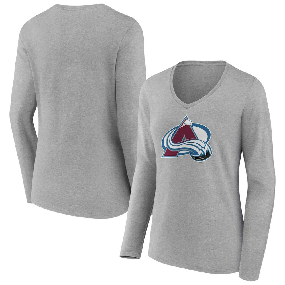 Colorado Avalanche Women's Primary Logo Team Long Sleeve V-Neck T-Shirt - Heather Gray - NHL 5221181