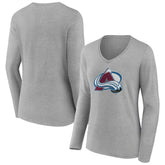Colorado Avalanche Women's Primary Logo Team Long Sleeve V-Neck T-Shirt - Heather Gray - NHL 5221181