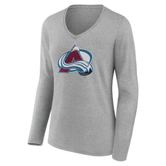 Colorado Avalanche Women's Primary Logo Team Long Sleeve V-Neck T-Shirt - Heather Gray - NHL 5221181