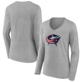 Columbus Blue Jackets Women's Primary Logo Team Long Sleeve V-Neck T-Shirt - Heather Gray - NHL 5221182