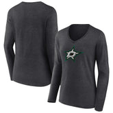 Dallas Stars Women's Primary Team Logo Long Sleeve V-Neck T-Shirt - Heather Charcoal - NHL 5221183