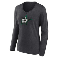 Dallas Stars Women's Primary Team Logo Long Sleeve V-Neck T-Shirt - Heather Charcoal - NHL 5221183
