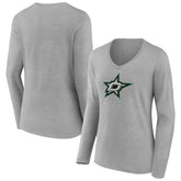 Dallas Stars Women's Primary Logo Team Long Sleeve V-Neck T-Shirt - Heather Gray - NHL 5221184