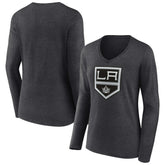 Los Angeles Kings Women's Primary Team Logo Long Sleeve V-Neck T-Shirt - Heather Charcoal - NHL 5221187