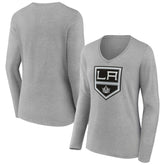 Los Angeles Kings Women's Primary Logo Team Long Sleeve V-Neck T-Shirt - Heather Gray - NHL 5221188