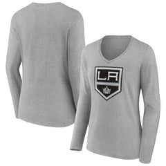 Los Angeles Kings Women's Primary Logo Team Long Sleeve V-Neck T-Shirt - Heather Gray - NHL 5221188